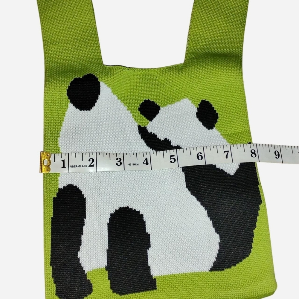 Modern Knit Panda Mini Knot Bag – Lime Green & Black/White Jacquard Tote - Picture 4 of 6